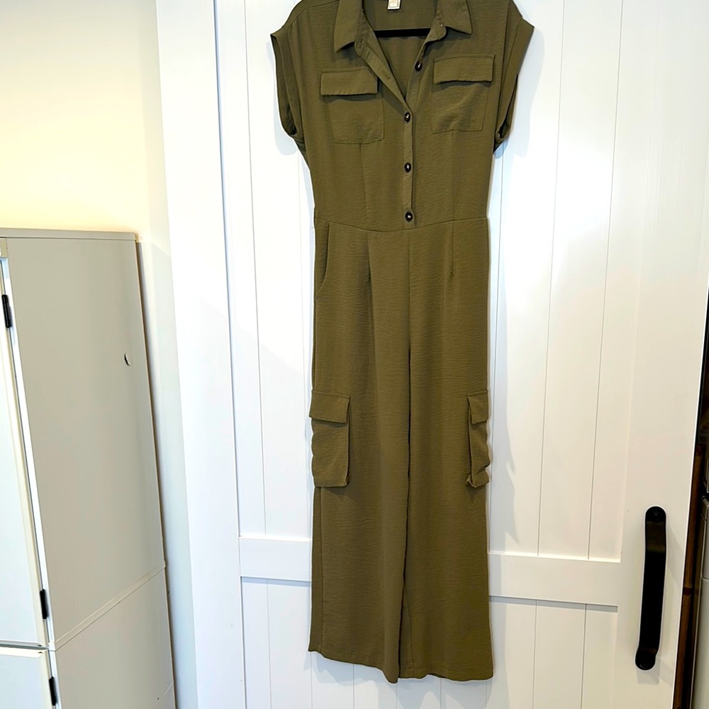 Olive Green Button-Up Jumpsuit